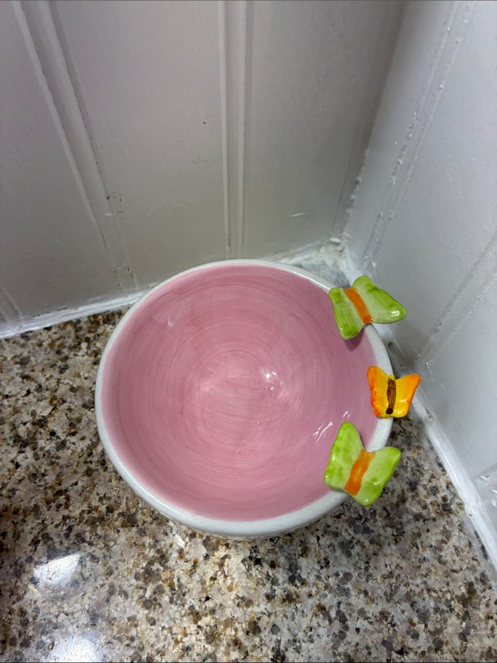 Handmade Pink Ceramic Bowl with Butterfly Accents